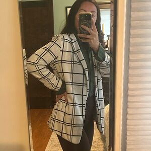 Women's Black and White Plaid Blazer
